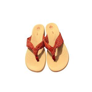 Clarks Cloudsteppers Red Dot Print Sandals Womens Size 12 Comfortable Cushioned